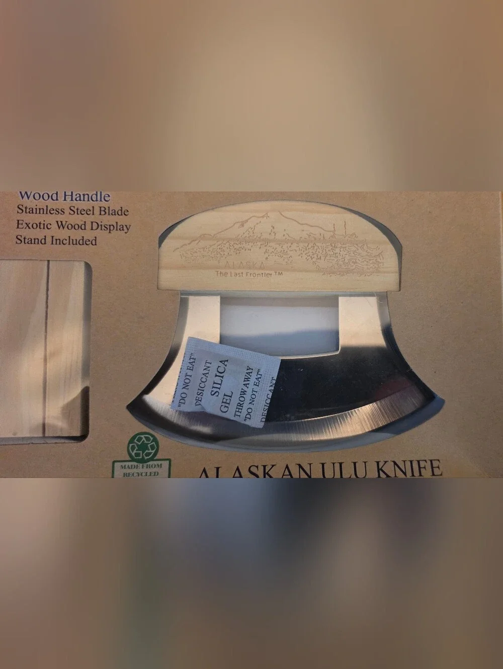 Alaska Ulu Company Knife Stainless Steel Blade Wood Handle & Stand Souvenir New